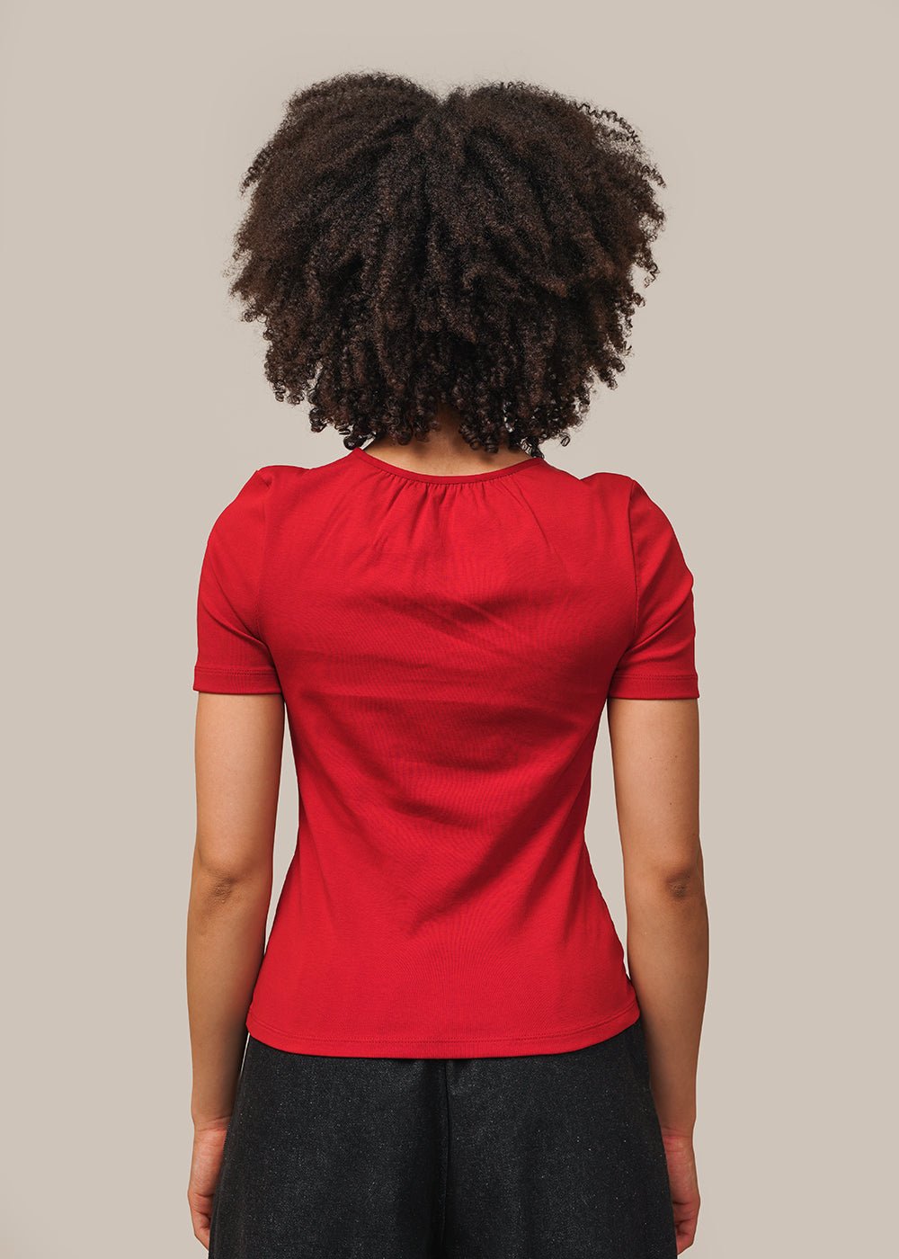 AMOMENTO Red Neck Shirring Short Sleeve Top - New Classics Studios Sustainable Ethical Fashion Canada