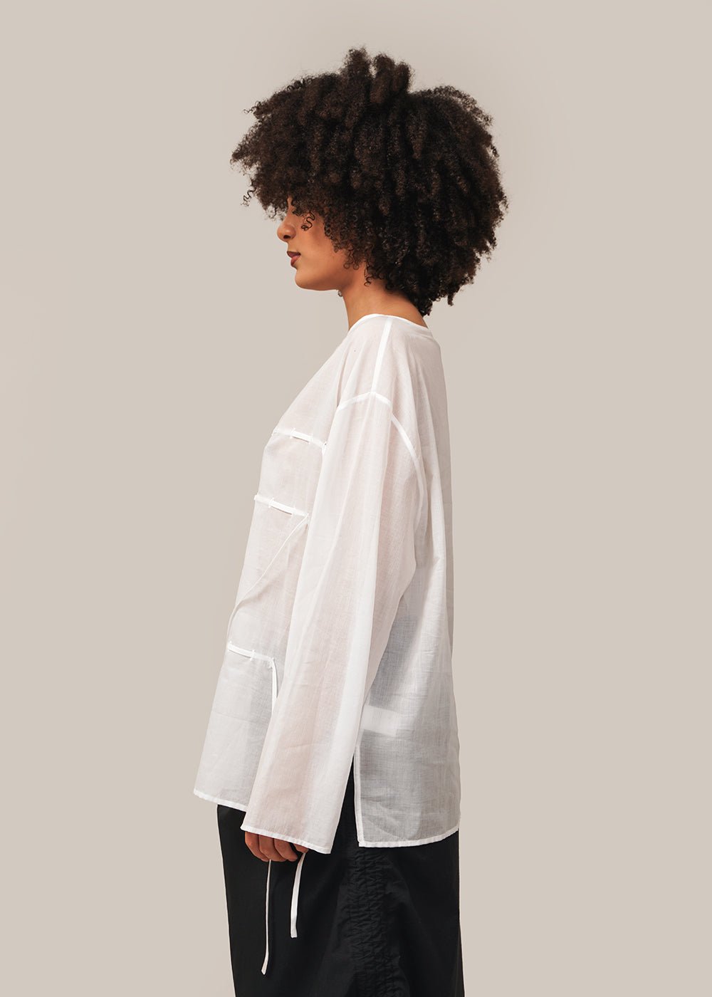 AMOMENTO White Sheer Cotton Drawstring Top - New Classics Studios Sustainable Ethical Fashion Canada