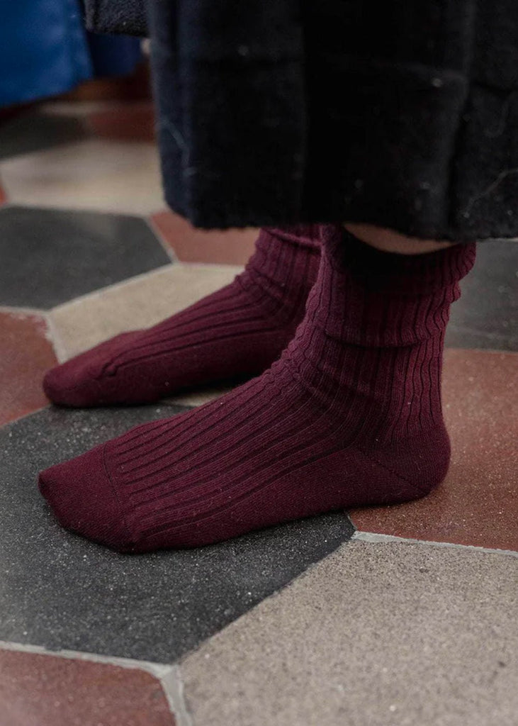 Baserange Burgundy Rib Overankle Socks - New Classics Studios Sustainable Ethical Fashion Canada