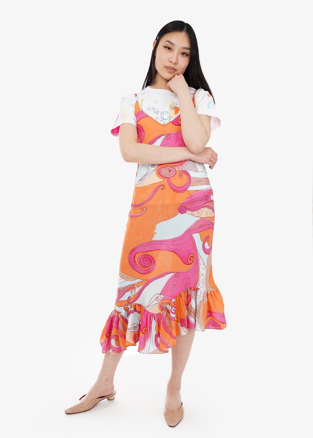 Collina Strada Pink Swirls Michi Dress - New Classics Studios Sustainable Ethical Fashion Canada