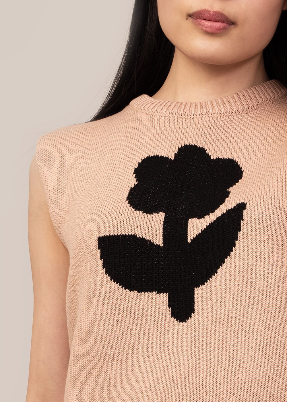 Mundaka Beige Flower Vest - New Classics Studios Sustainable Ethical Fashion Canada