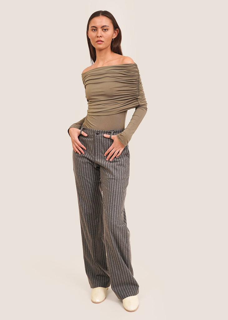 Samsoe & Samsoe Francoise High-rise Wide-leg Wool-blend Trousers In Argan  Oil