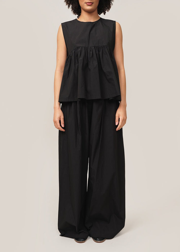 AMOMENTO Black Cotton Banding Wide Pants - New Classics Studios Sustainable Ethical Fashion Canada