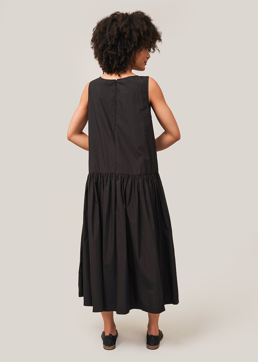 AMOMENTO Black Cotton Shirring Dress - New Classics Studios Sustainable Ethical Fashion Canada