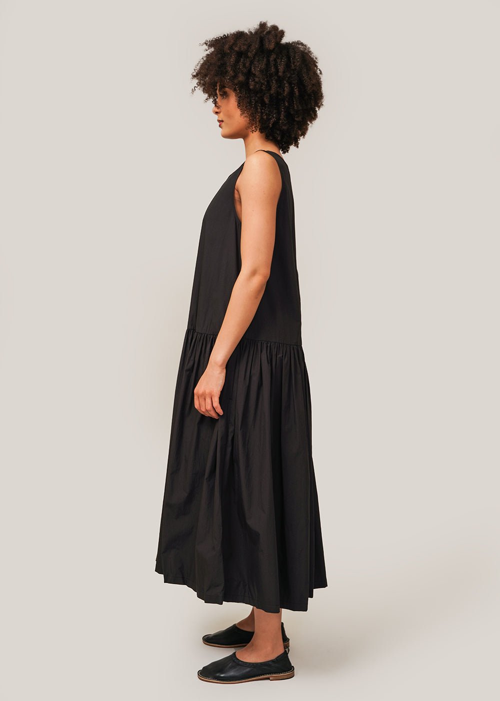AMOMENTO Black Cotton Shirring Dress - New Classics Studios Sustainable Ethical Fashion Canada