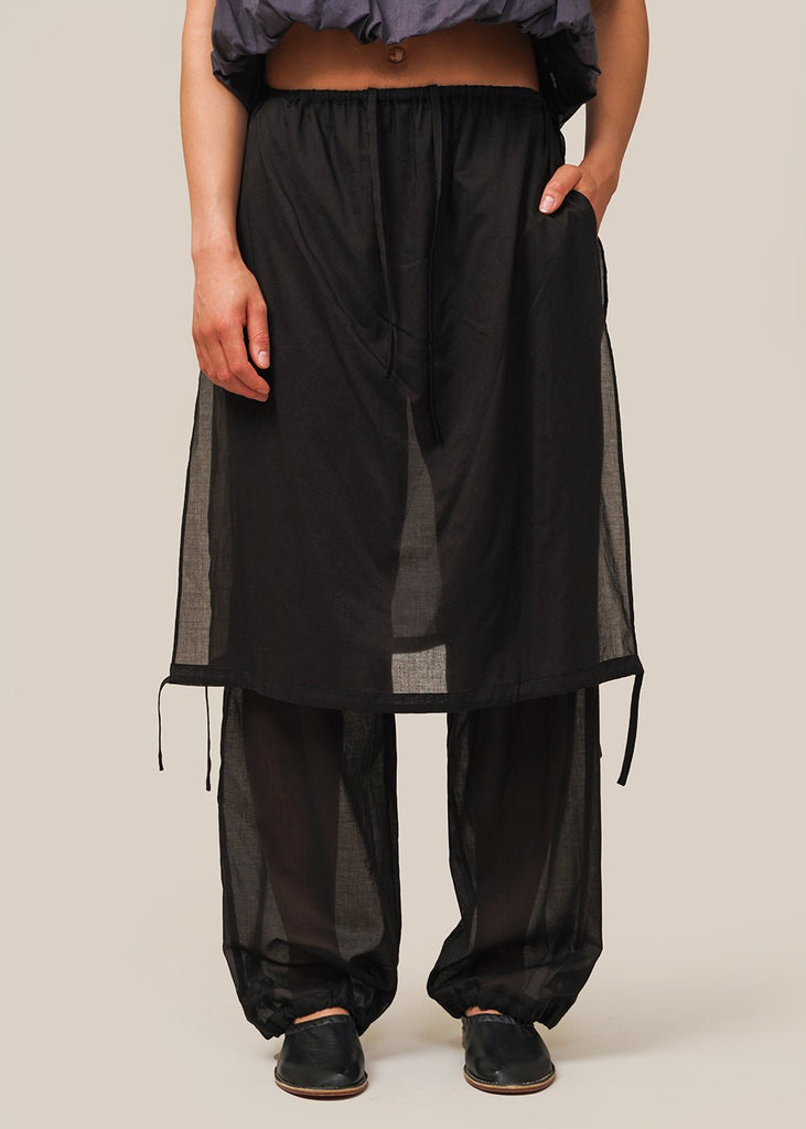 AMOMENTO Black Drawstring Layered Banding Pants - New Classics Studios Sustainable Ethical Fashion Canada