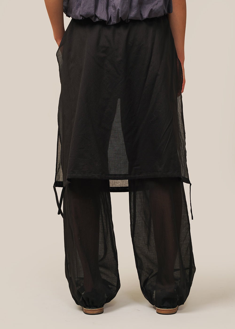 AMOMENTO Black Drawstring Layered Banding Pants - New Classics Studios Sustainable Ethical Fashion Canada