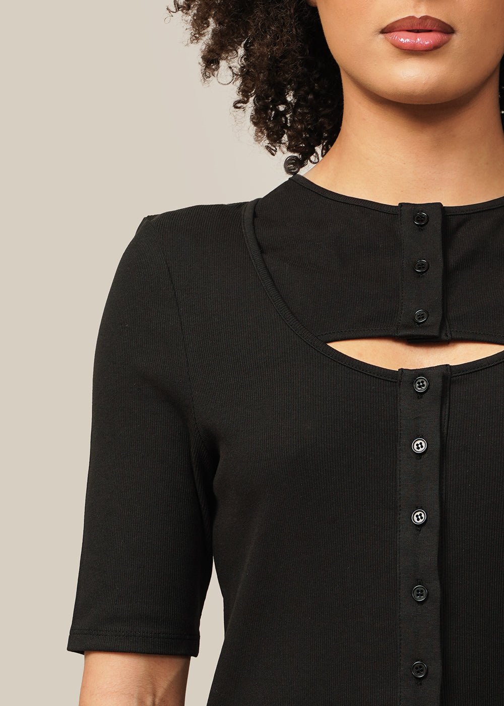 AMOMENTO Black Ribbed Button Cardigan Set - New Classics Studios Sustainable Ethical Fashion Canada
