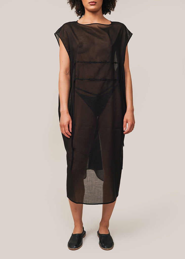 AMOMENTO Black Sheer Drawstring Dress - New Classics Studios Sustainable Ethical Fashion Canada