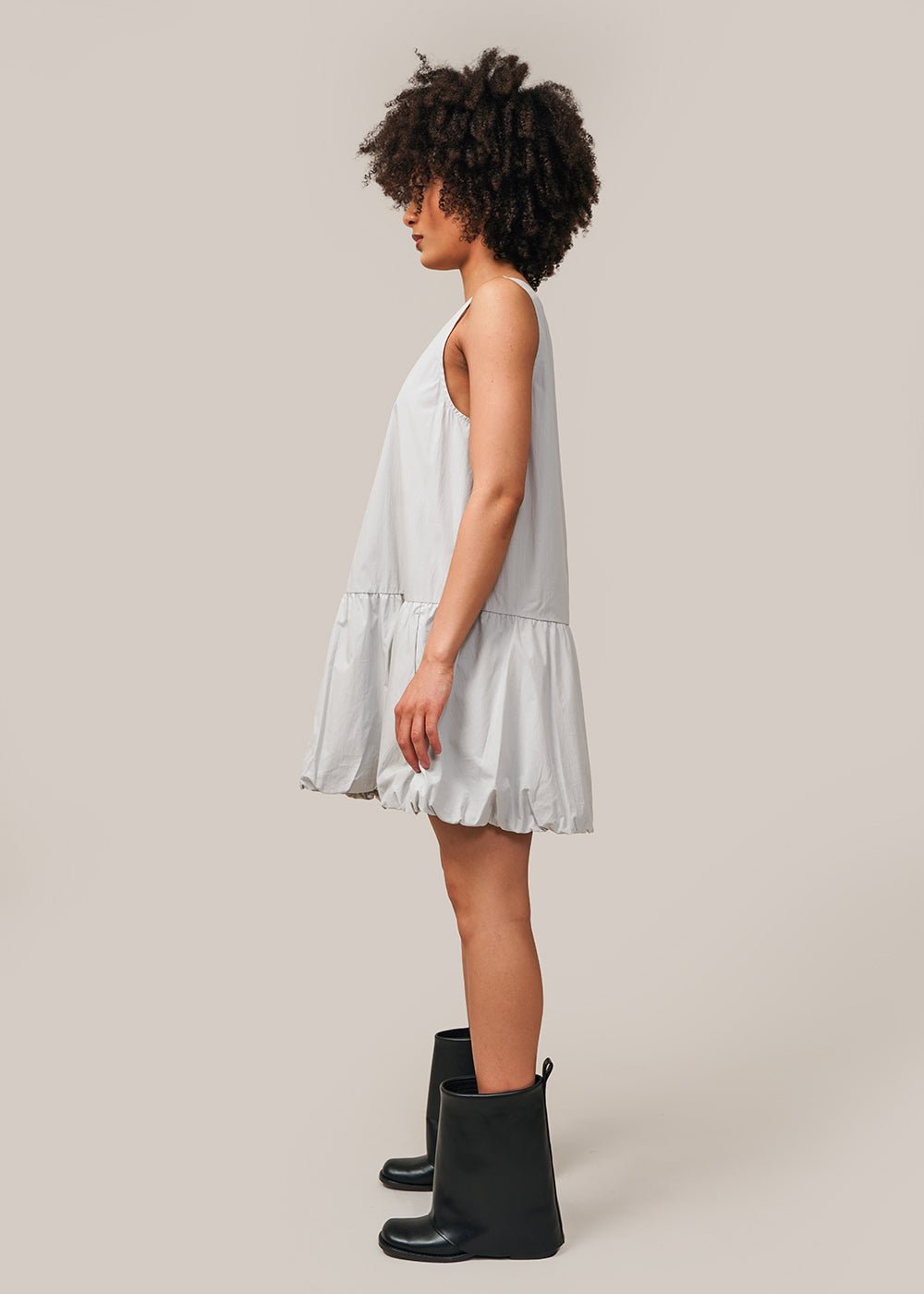 AMOMENTO Light Gray Volume Mini Dress - New Classics Studios Sustainable Ethical Fashion Canada