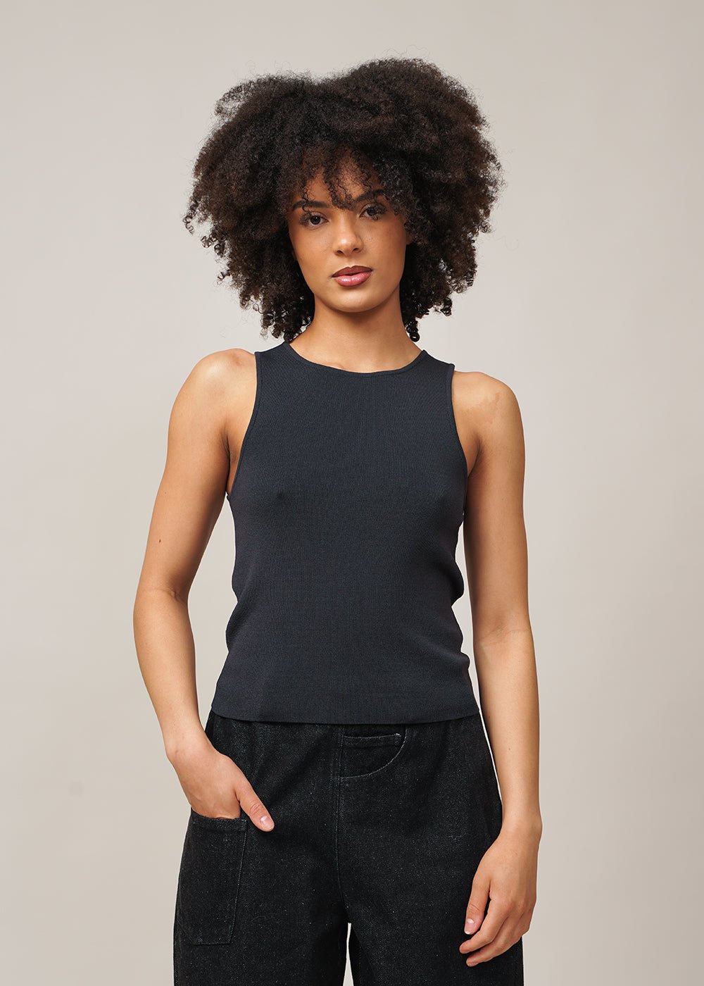 AMOMENTO Navy Cut-Out Sleeveless Top - New Classics Studios Sustainable Ethical Fashion Canada