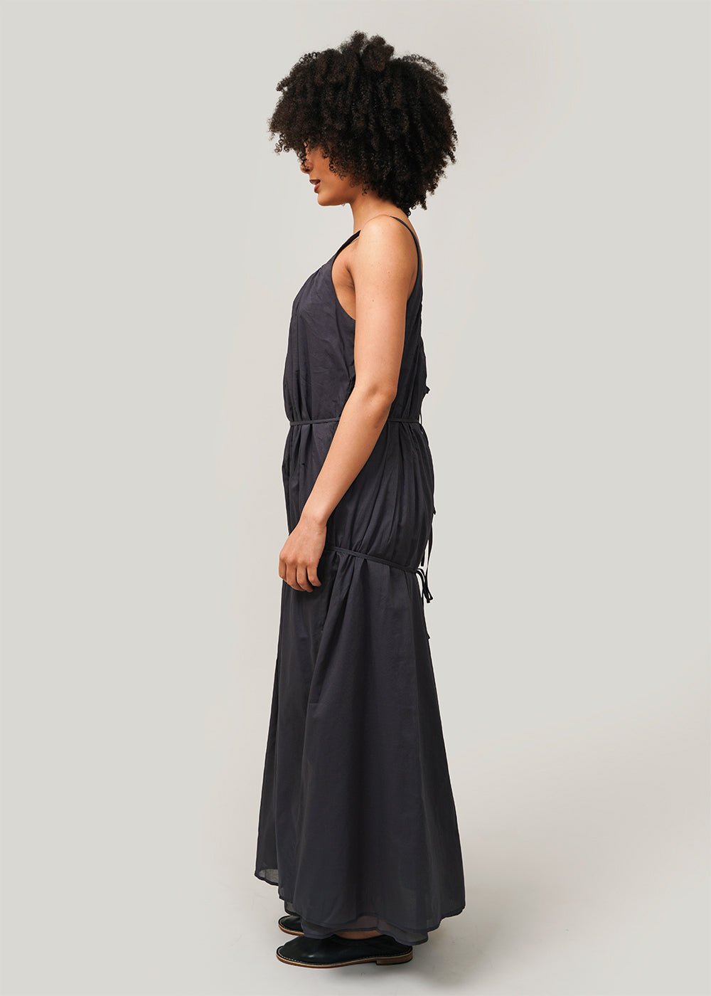 AMOMENTO Navy Neck Shirring Sheer Long Dress - New Classics Studios Sustainable Ethical Fashion Canada
