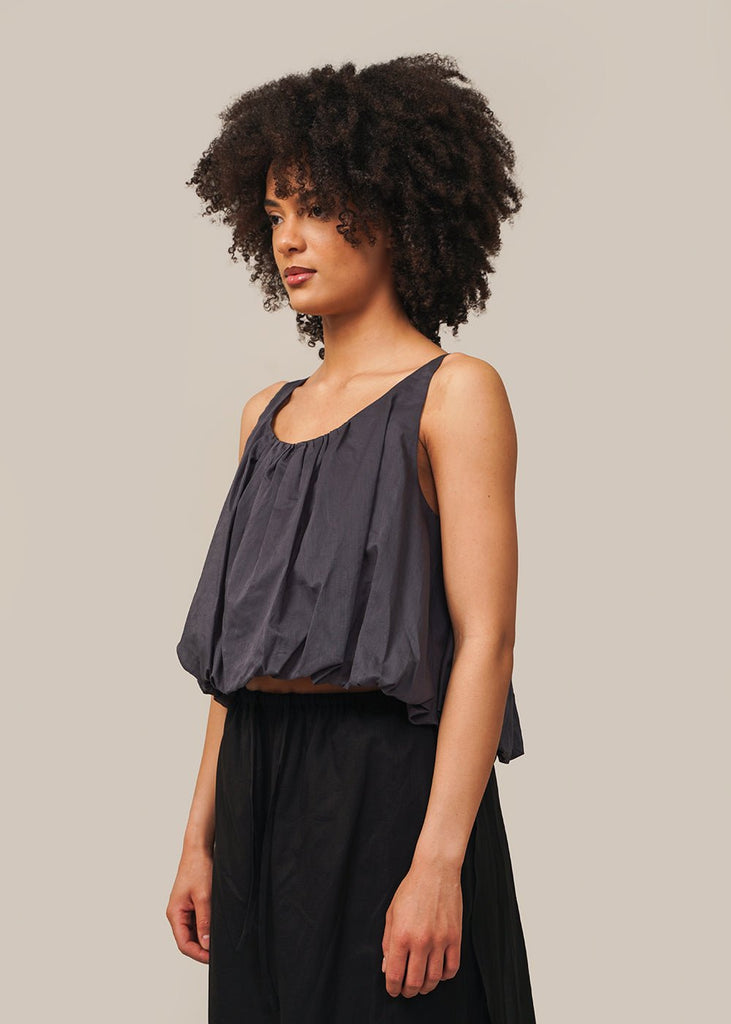 AMOMENTO Navy Sheer Volume Crop Top - New Classics Studios Sustainable Ethical Fashion Canada