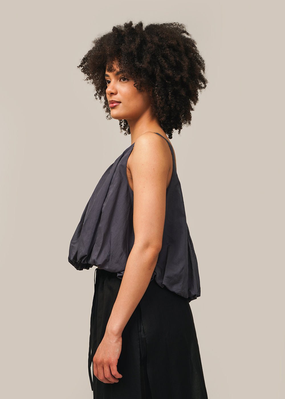 AMOMENTO Navy Sheer Volume Crop Top - New Classics Studios Sustainable Ethical Fashion Canada