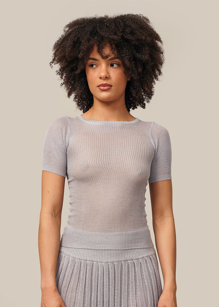 Belle The Label Silver Yara Knit Top - New Classics Studios Sustainable Ethical Fashion Canada