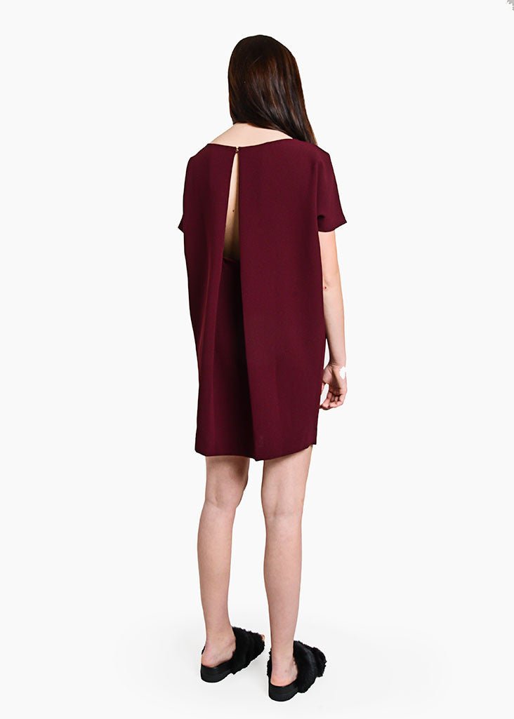 Kaarem Burgundy Angle Mini Dolman Open Back Dress - New Classics Studios Sustainable Ethical Fashion Canada