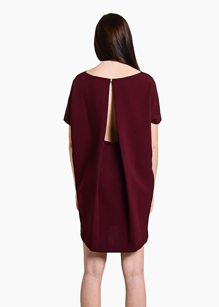 Kaarem Burgundy Angle Mini Dolman Open Back Dress - New Classics Studios Sustainable Ethical Fashion Canada