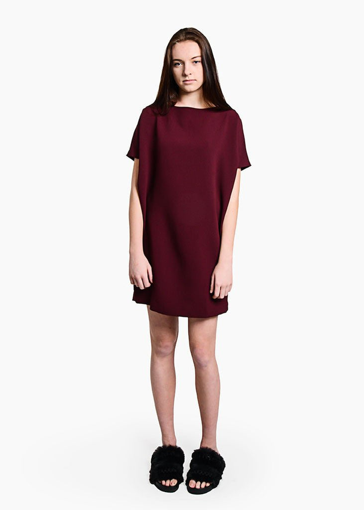 Kaarem Burgundy Angle Mini Dolman Open Back Dress - New Classics Studios Sustainable Ethical Fashion Canada