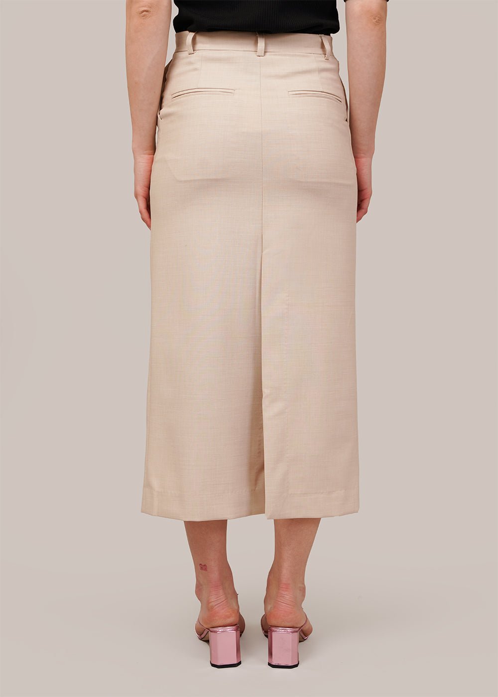 Mijeong Park Beige Split Back Midi Skirt - New Classics Studios Sustainable Ethical Fashion Canada