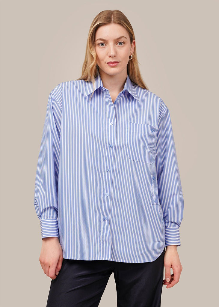 Mijeong Park Blue Stripe Oversized Shirt - New Classics Studios Sustainable Ethical Fashion Canada