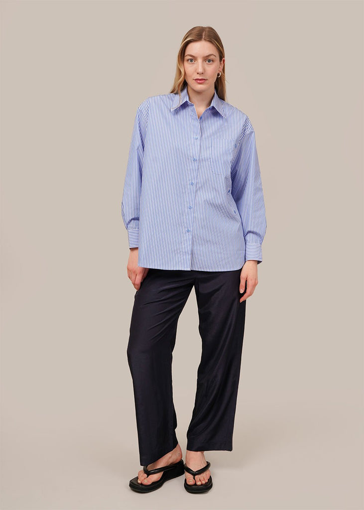 Mijeong Park Blue Stripe Oversized Shirt - New Classics Studios Sustainable Ethical Fashion Canada