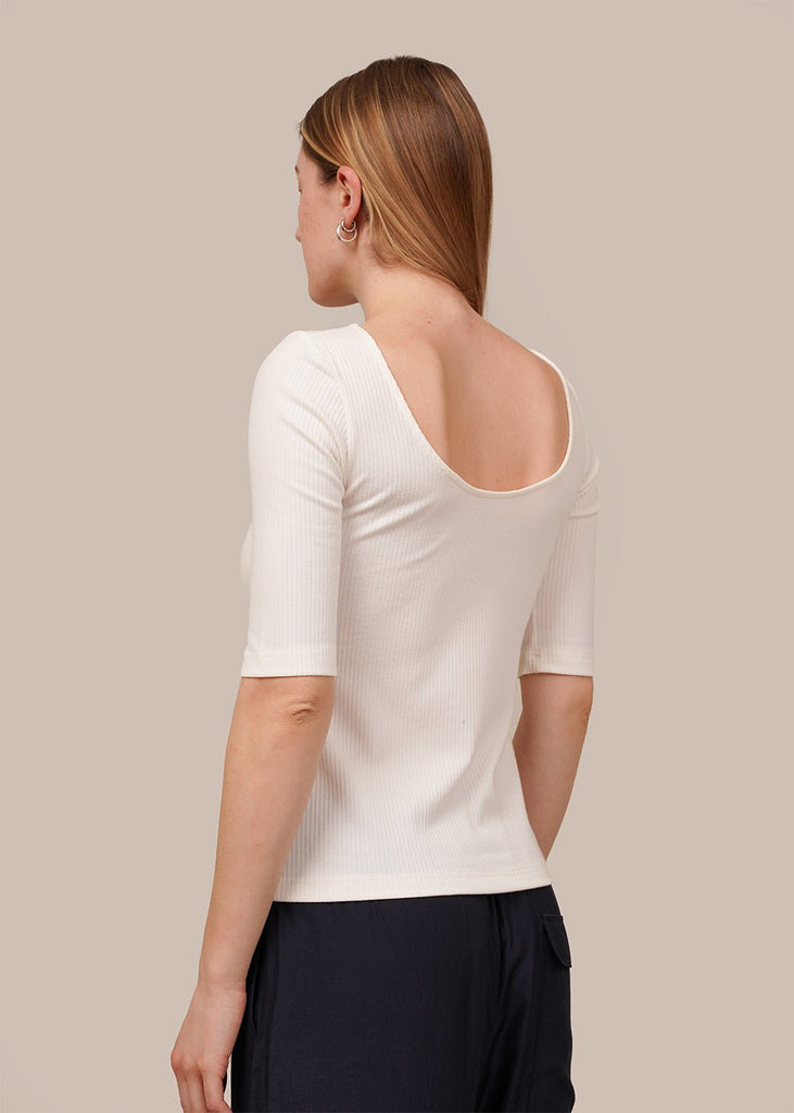 Mijeong Park Ivory Scoop Back Ribbed Top - New Classics Studios Sustainable Ethical Fashion Canada