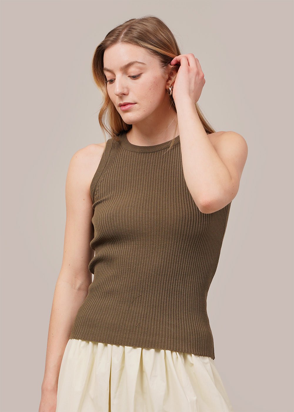 Mijeong Park Olive Ribbed Knit Tank - New Classics Studios Sustainable Ethical Fashion Canada