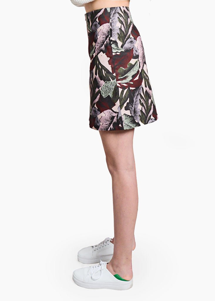 Svilu Palm Print Zipper A - Line Skirt - New Classics Studios Sustainable Ethical Fashion Canada