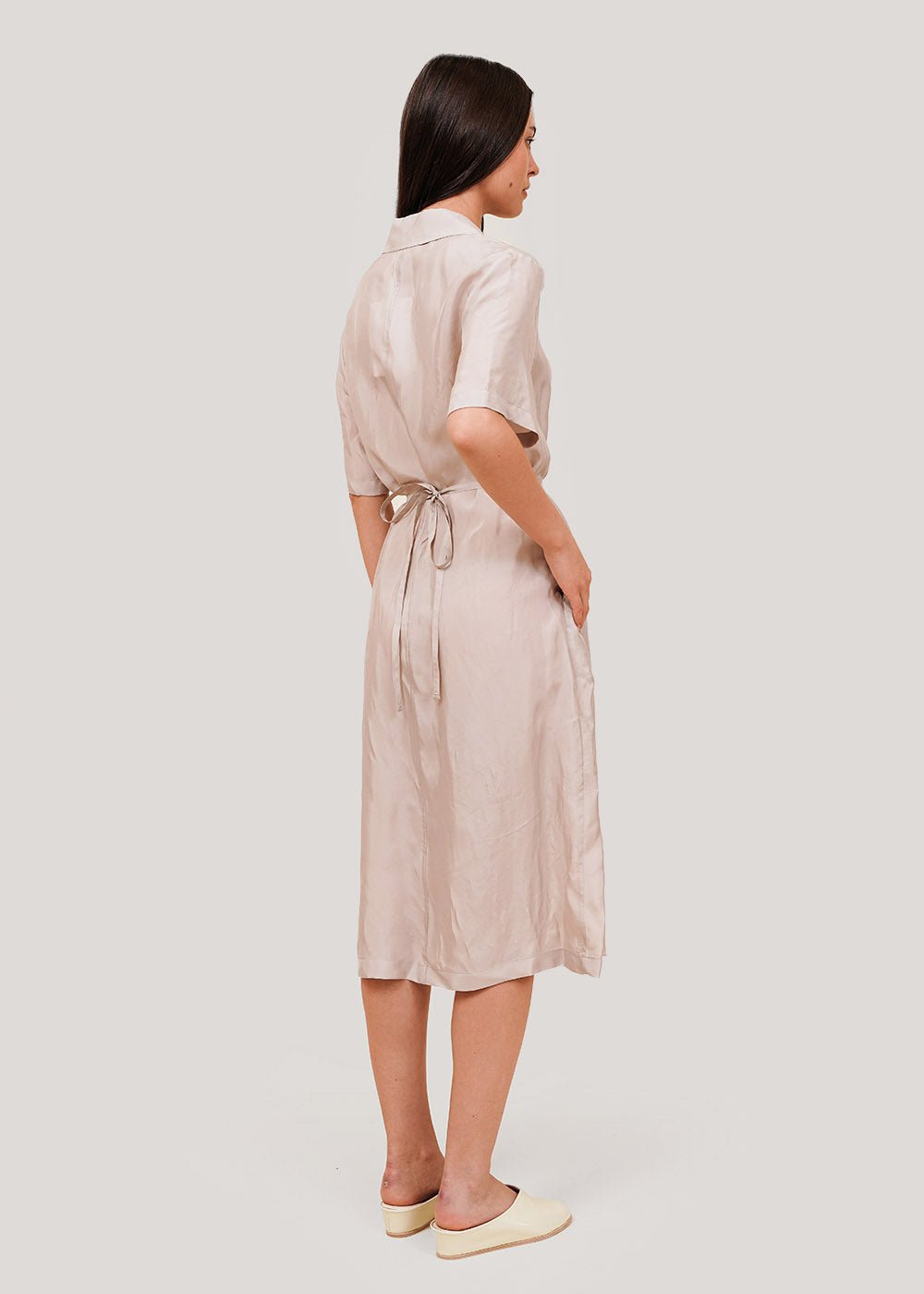AMOMENTO Beige Cupra Shirt Dress - New Classics Studios Sustainable Ethical Fashion Canada