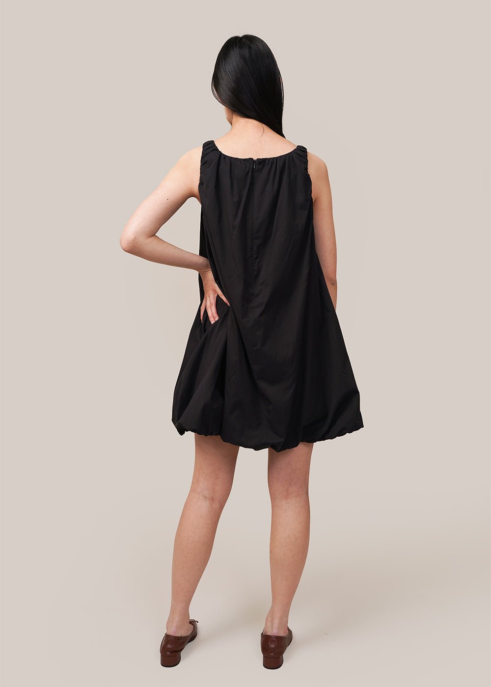 AMOMENTO Black Sheer Volume Mini Dress - New Classics Studios Sustainable Ethical Fashion Canada