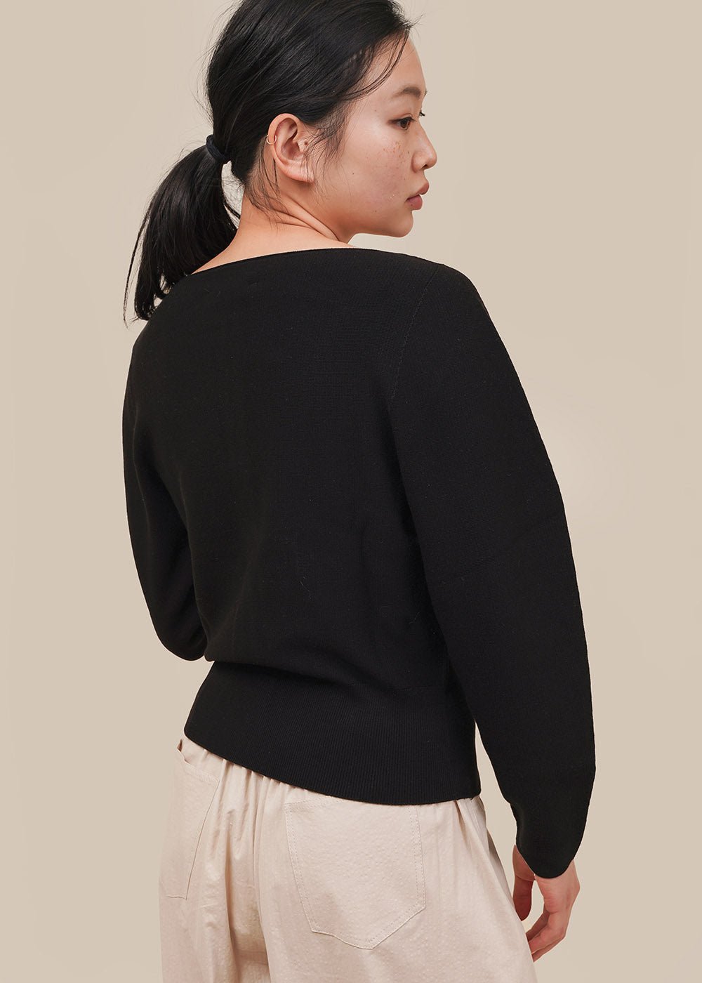 Whole Garment Rounded Cardigan in Black by AMOMENTO – New Classics