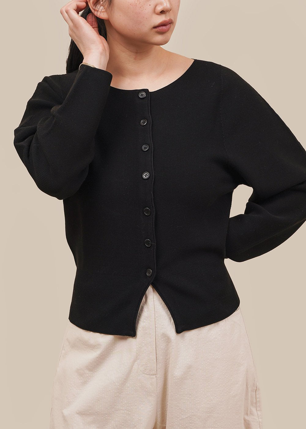Whole Garment Rounded Cardigan in Black by AMOMENTO – New Classics
