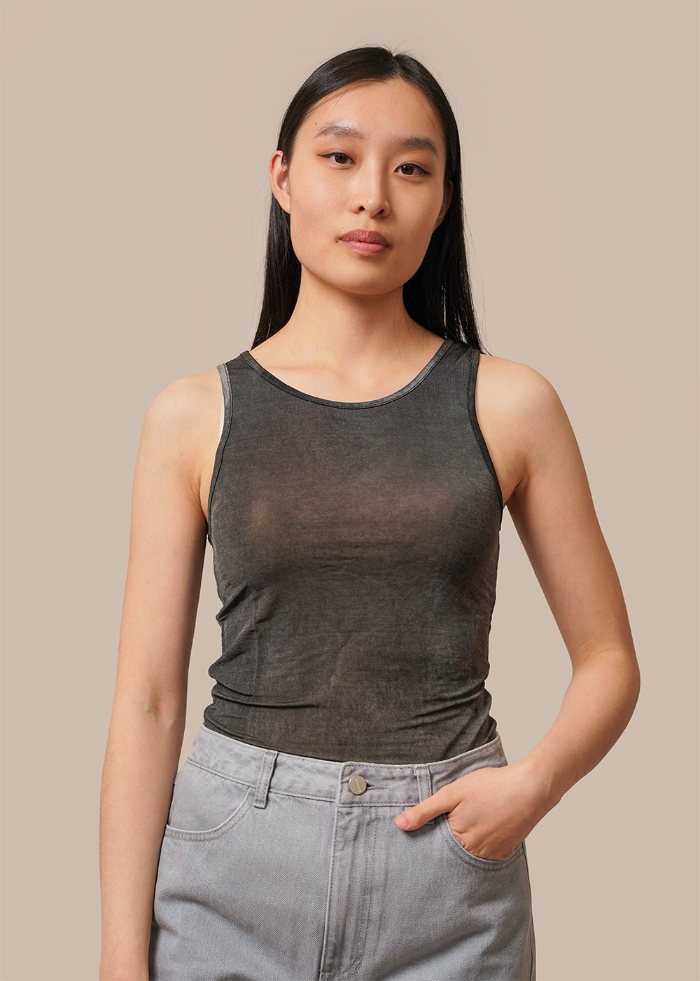Three Straps Sleeveless Top in Charcoal by AMOMENTO – New Classics Studios
