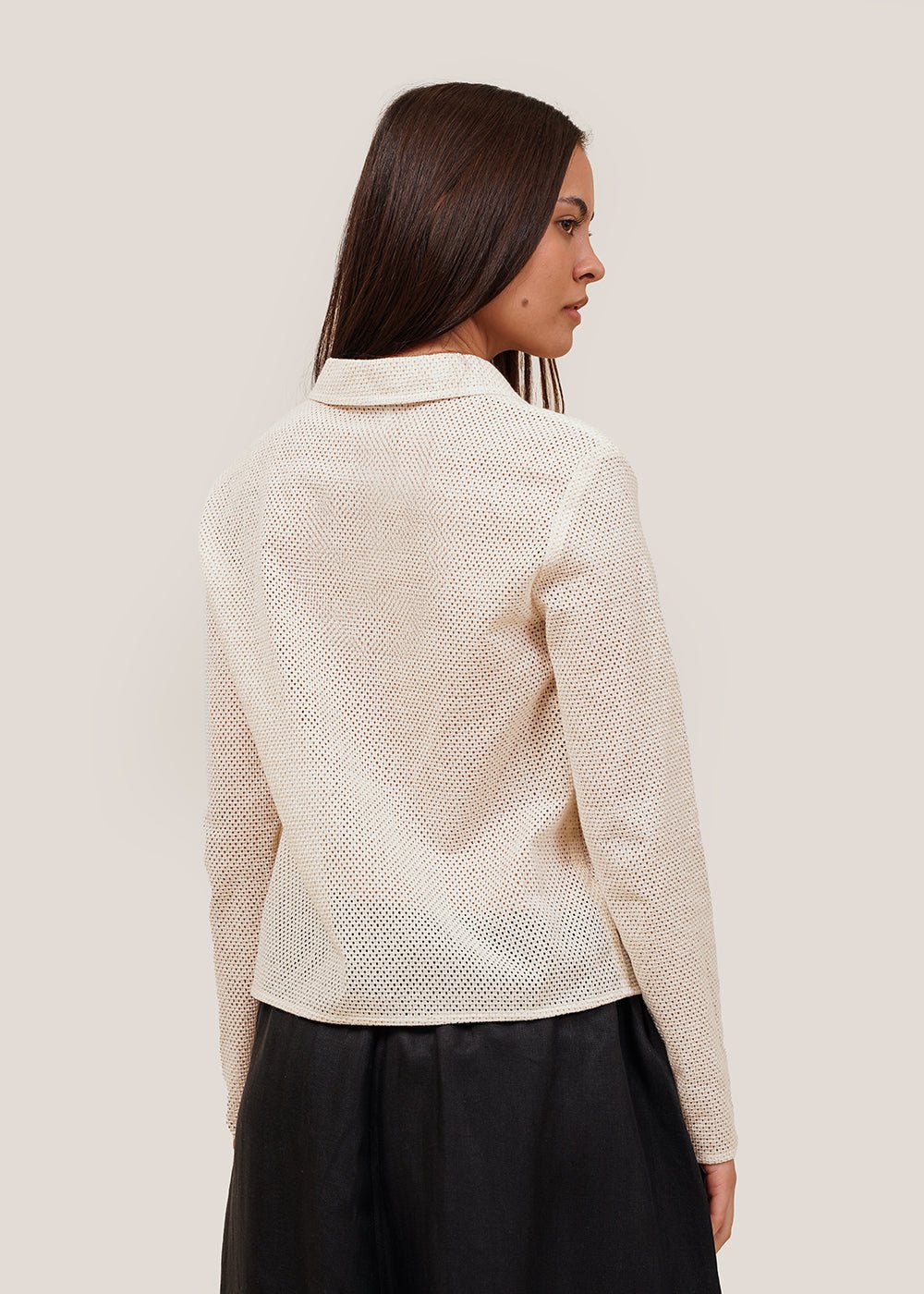 AMOMENTO Ecru Crochet Long-Sleeve Shirt - New Classics Studios Sustainable Ethical Fashion Canada