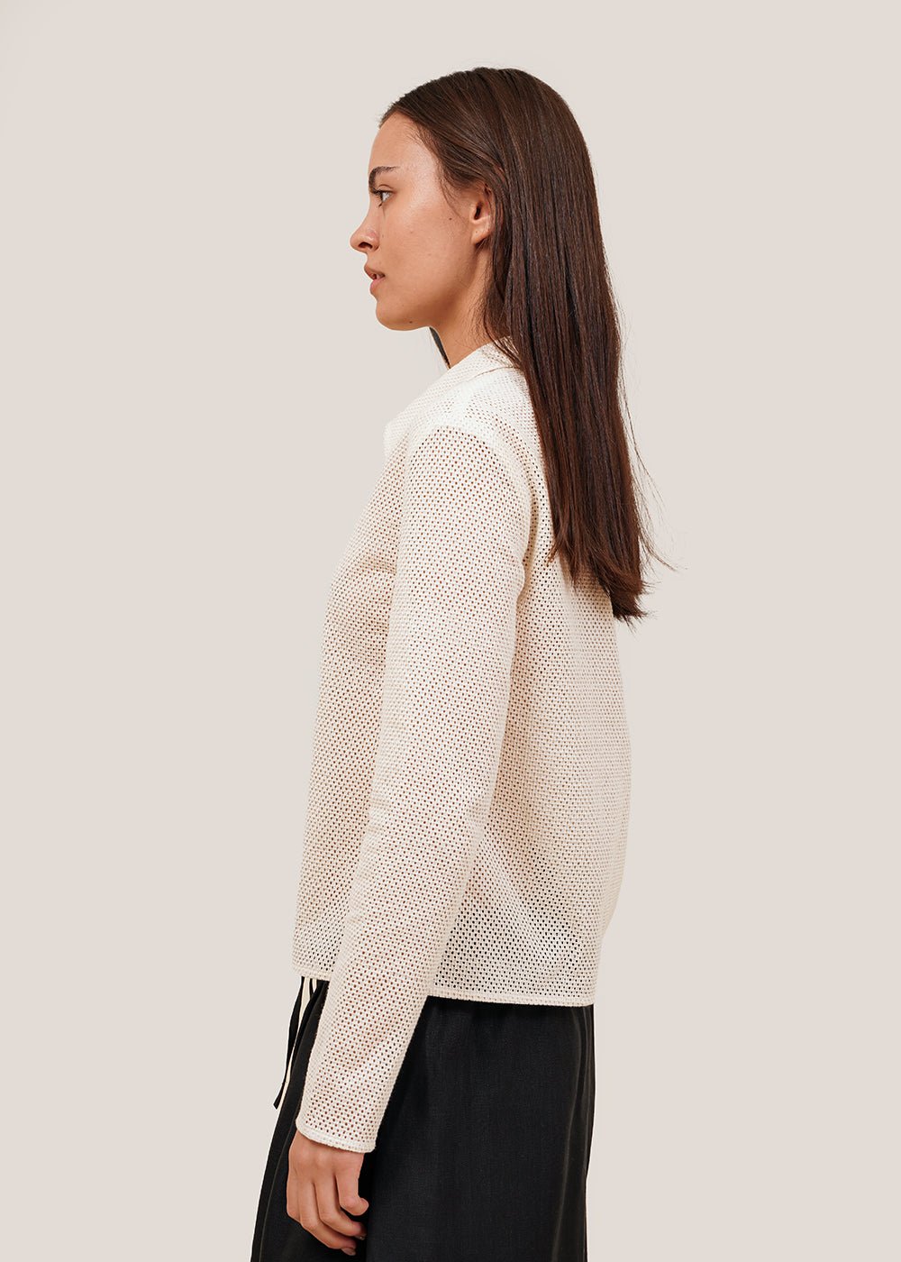 AMOMENTO Ecru Crochet Long-Sleeve Shirt - New Classics Studios Sustainable Ethical Fashion Canada