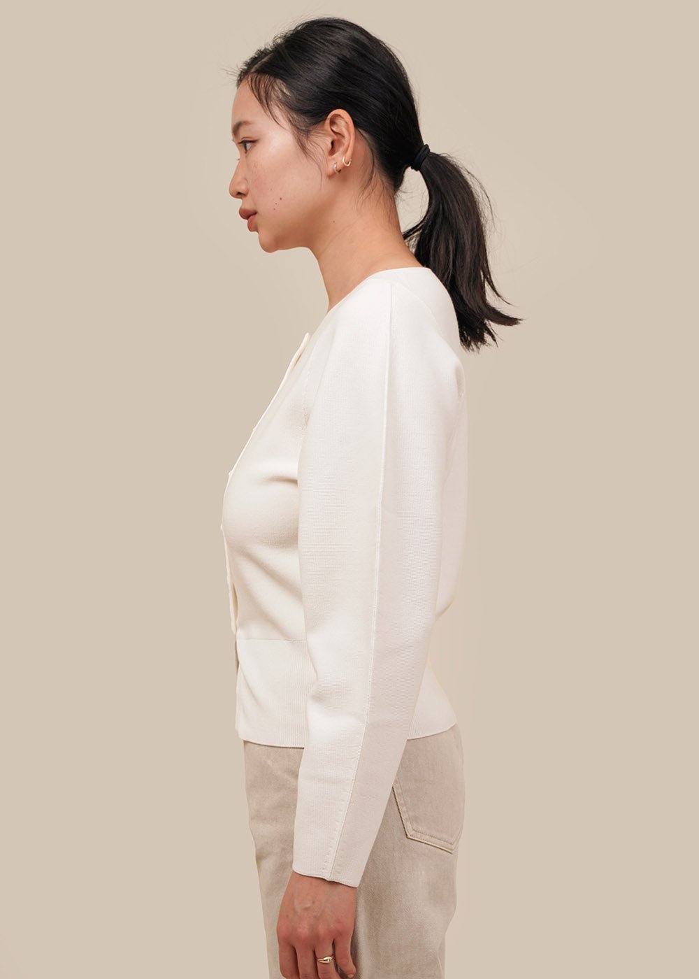 Whole Garment Rounded Cardigan in Ivory by AMOMENTO – New Classics