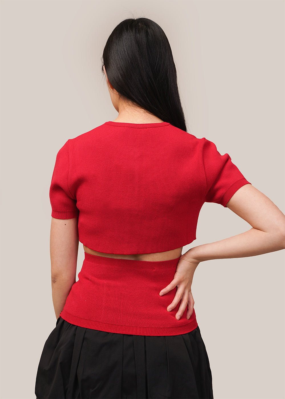AMOMENTO Red Crop Button Cardigan Set - New Classics Studios Sustainable Ethical Fashion Canada