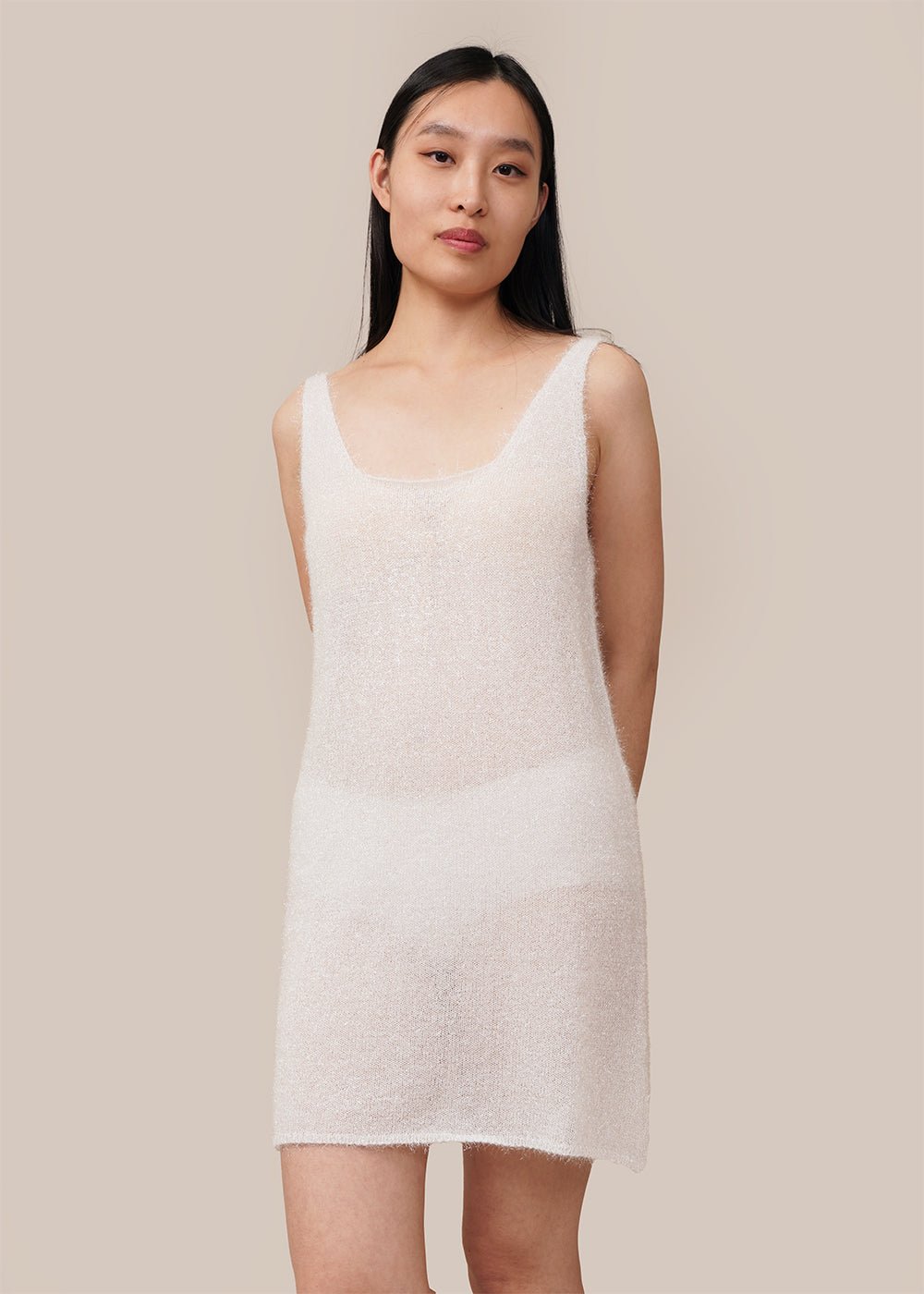 AMOMENTO White Hairy Layered Dress - New Classics Studios Sustainable Ethical Fashion Canada