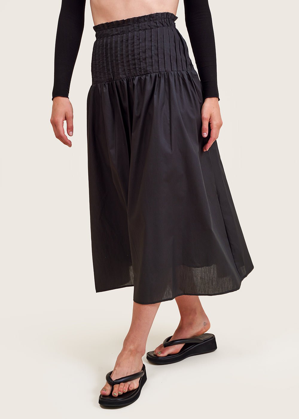 Angie Bauer Black Tucked Drop Waist Skirt - New Classics Studios Sustainable Ethical Fashion Canada