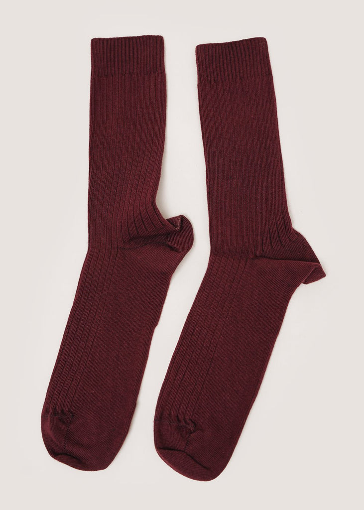 Baserange Burgundy Rib Overankle Socks - New Classics Studios Sustainable Ethical Fashion Canada
