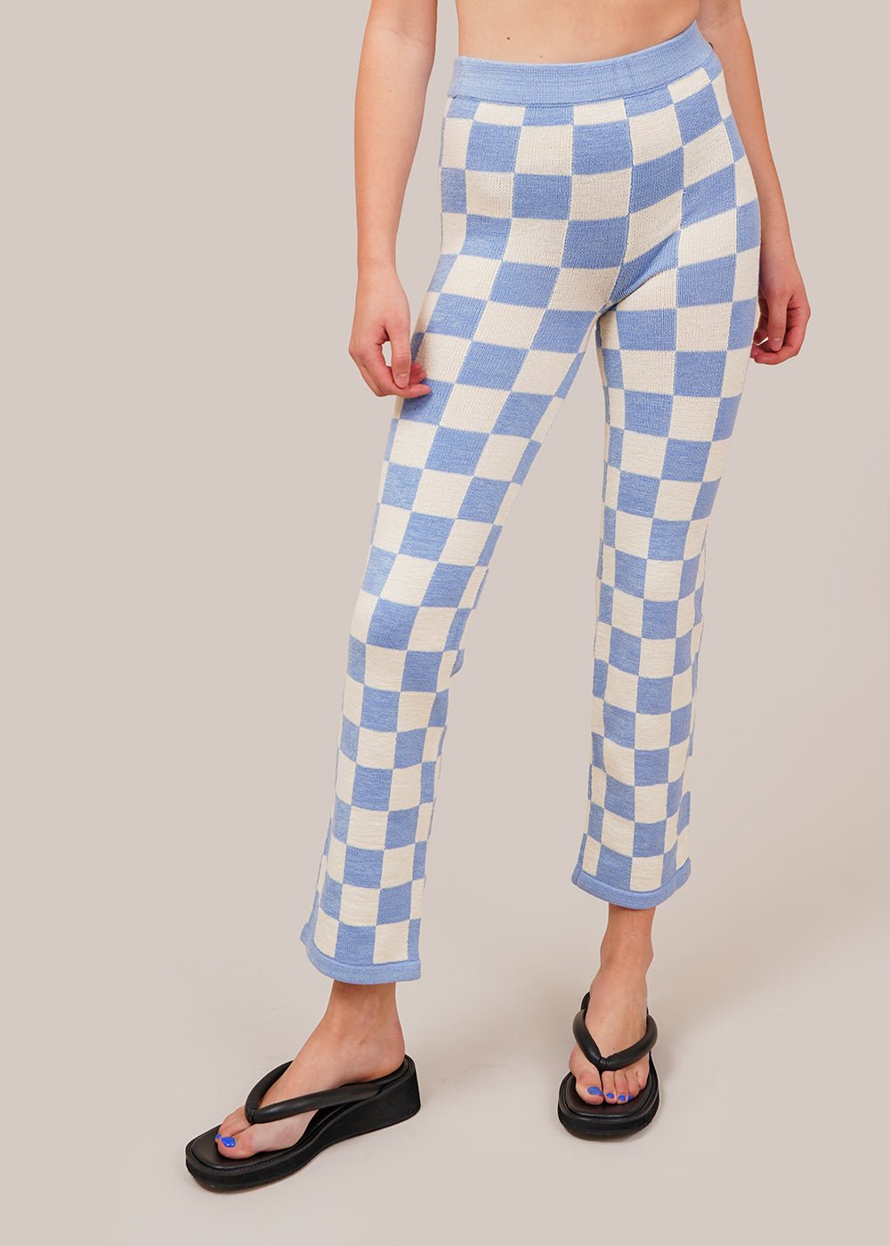 Checkered Teal Twill City Legging Pant