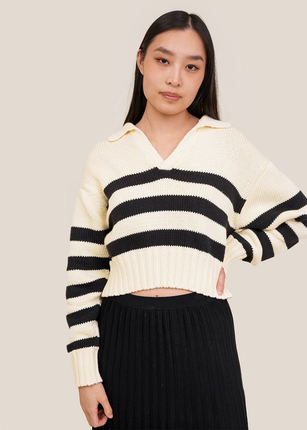 Ivory/Black Venezia Polo Sweater