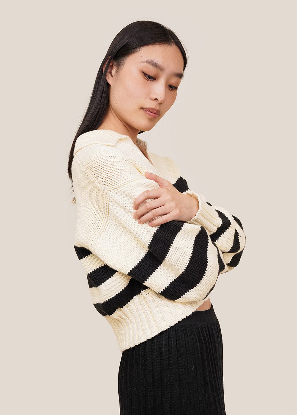Ivory/Black Venezia Polo Sweater