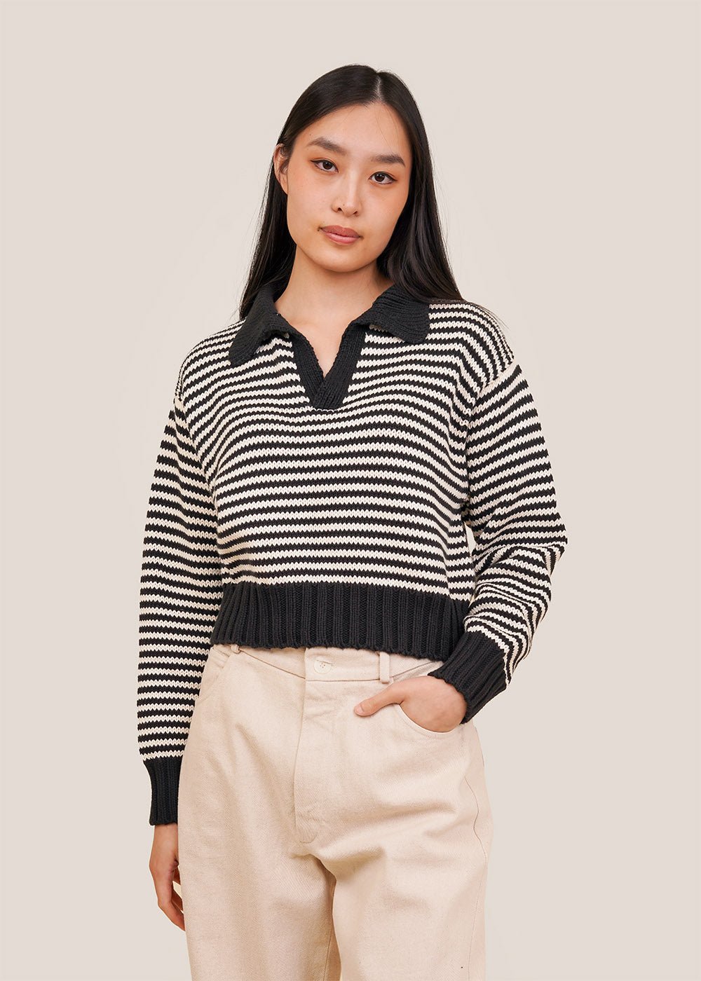 Micro Stripe Venezia Polo Sweater