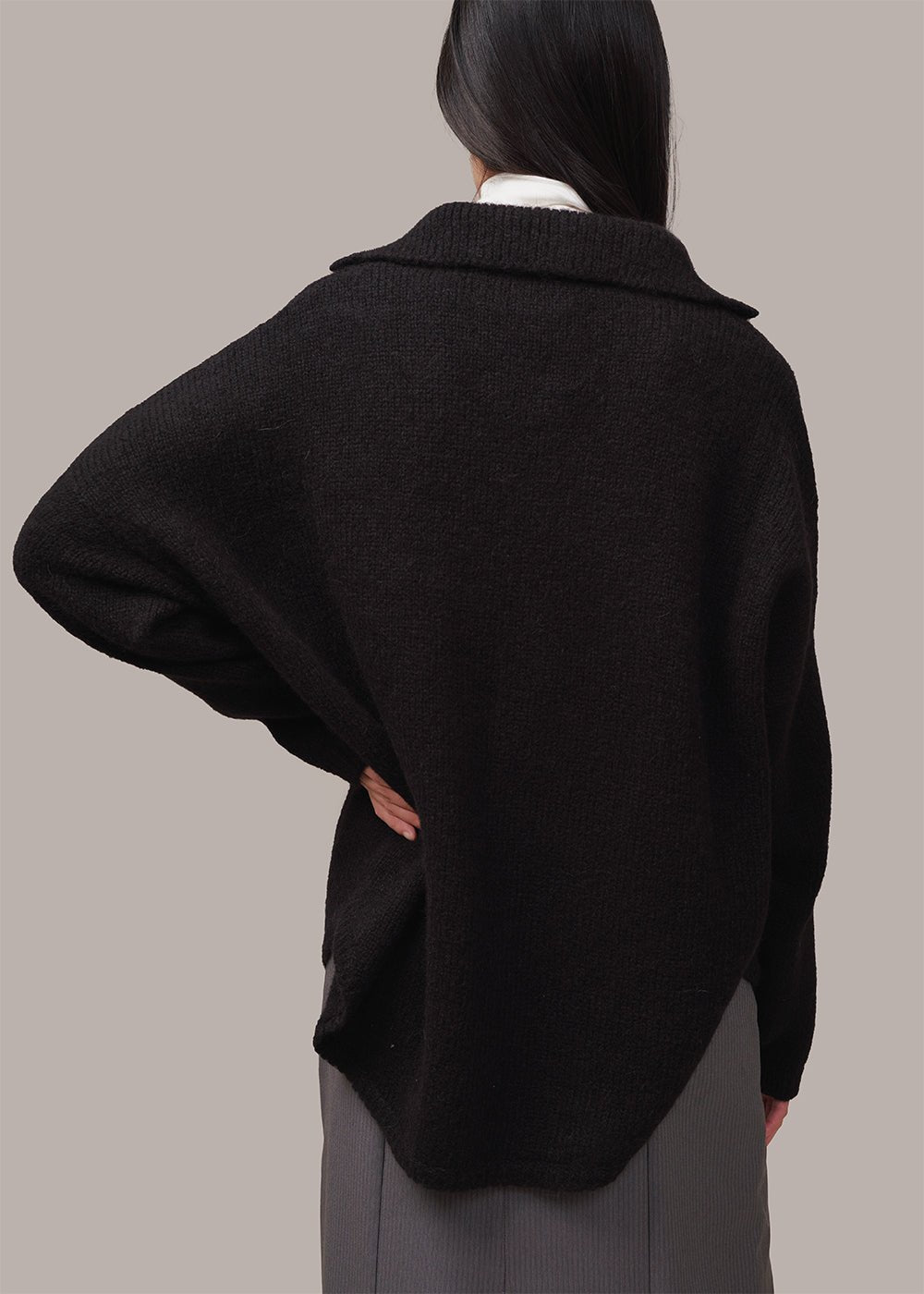 Cordera Black Baby Alpaca Polo Jacket - New Classics Studios Sustainable Ethical Fashion Canada