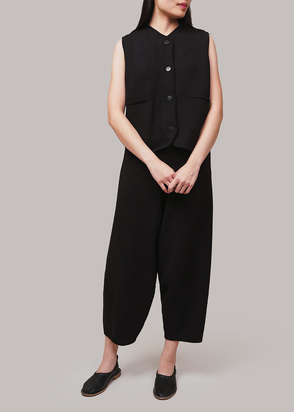Cordera Black Cotton Knitted Pants - New Classics Studios Sustainable Ethical Fashion Canada