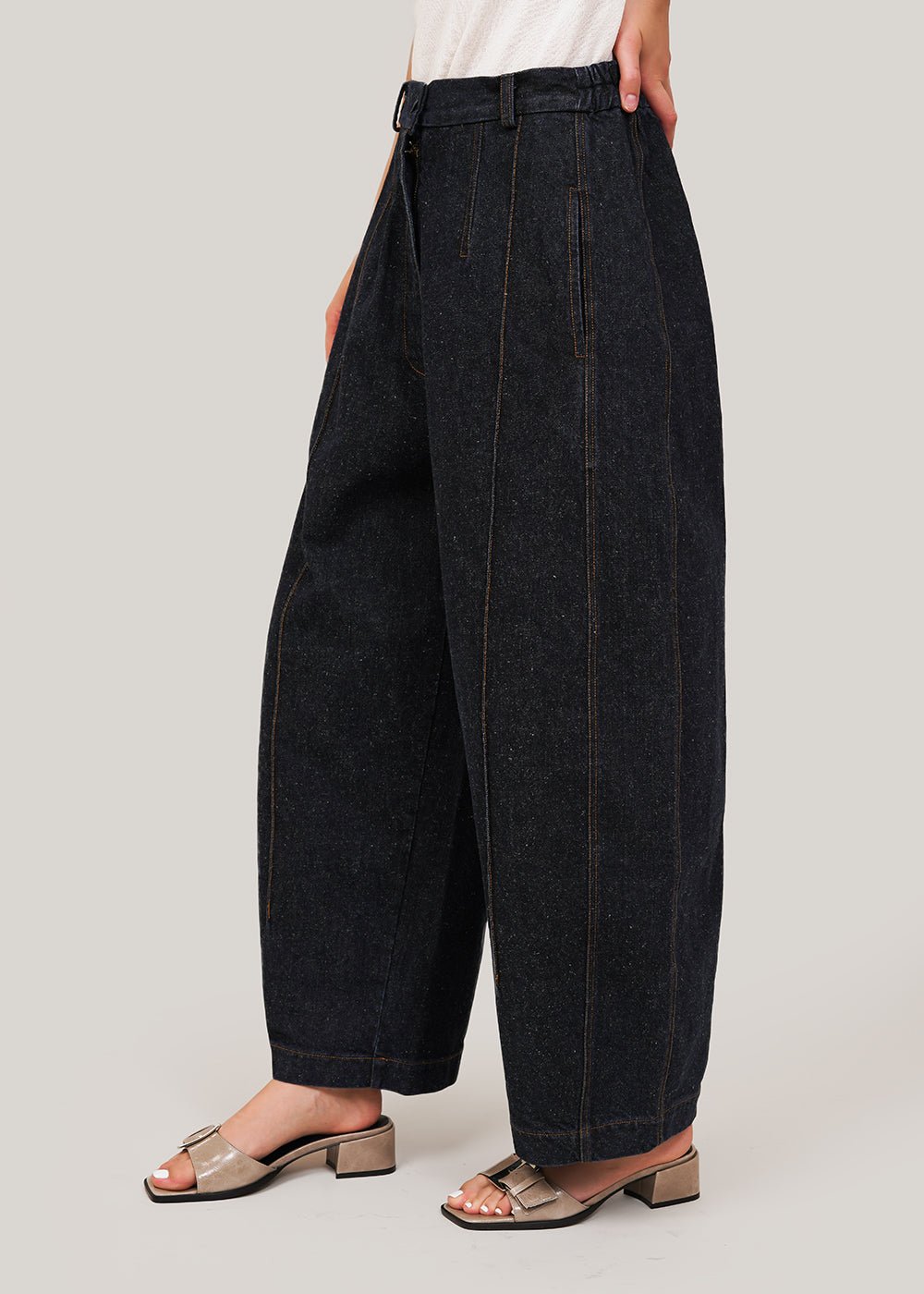 Cordera Dark Navy Seam Curved Denim Pants - New Classics Studios Sustainable Ethical Fashion Canada