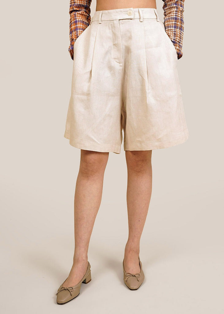 Natural Linen Bermuda Shorts