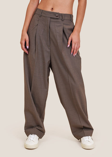 Anona Tall Mid Rise Modal Cashmere Blend Trousers in Chestnut