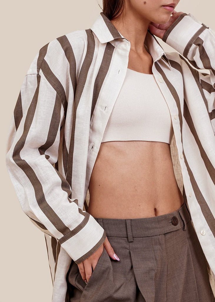 Cordera Vetiver Wide Stripe Shirt - New Classics Studios Sustainable Ethical Fashion Canada
